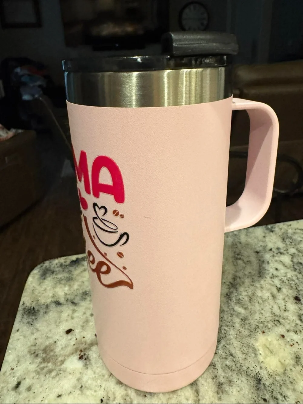 Mama Needs Coffee Pink Insulated Tumbler 6 1/2” tall 3” diameter